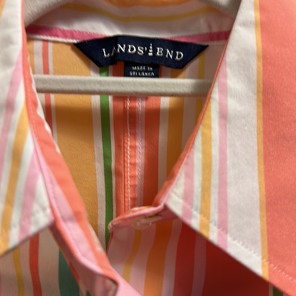 Land’s End Striped Button Down Shirt Size 6 with three quarter sleeves. - Picture 3 of 6